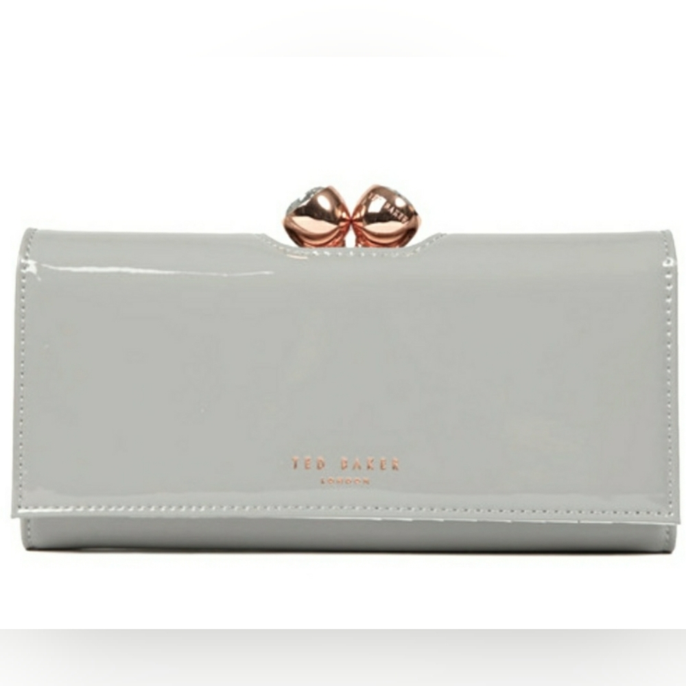 TED BAKER LONDON BOBBLE MATINEE PATENT LEATHER WALLET~GREY